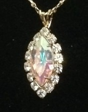 18 Inch Gold Tone Chain Pendant earrings Set Multi Color Stone With Clear Stones