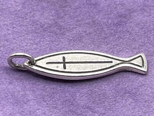 Retired James Avery Ichthus Fish & Cross Pendant Charm Uncut Loop Sterling 925 - product listing photo