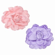 Large Fabric Flower Brooches Pins, 2Pcs Rose Flower Brooch, Pink/Purple