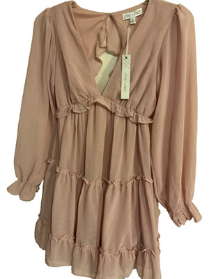 NWT:*SHE SKY* LONG SLEEVE S. RUFFLED MINI DRESS OPEN BACK 38''C31L