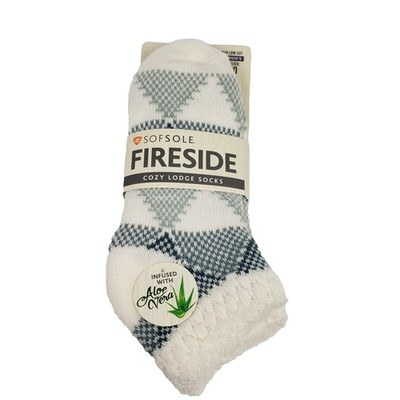 Sof Sole Womens Size 5-10 White Blue Lowcut Fireside Cozy Lodge Socks 1Pk
