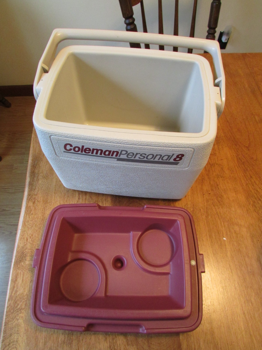 Vintage Coleman Personal 8 Cooler 5272 White Blue Lunchbox for