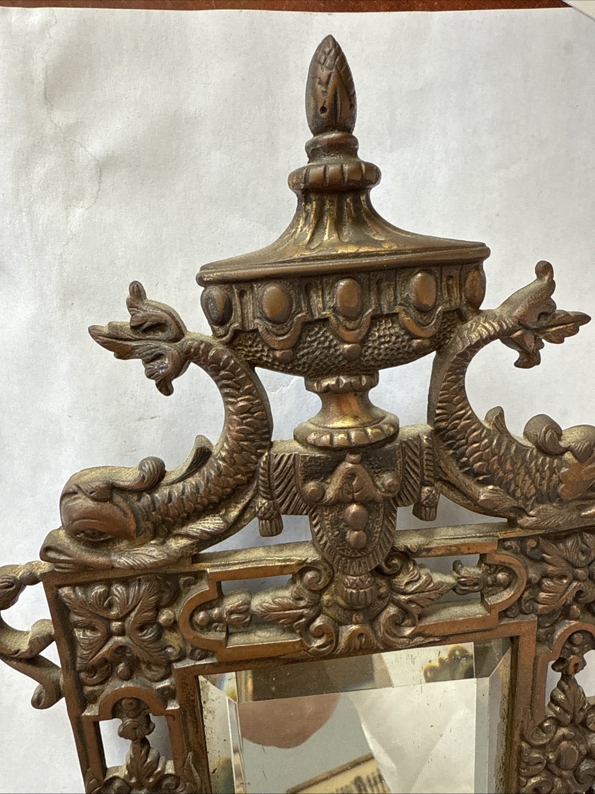 Antique Bradley & Hubbard Brass/Bronze Glass Mirror 2 Candle Wall Sconce