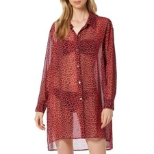 Michael Kors Women Animal Print Sheer Cover Up Red Sea Coral Size L