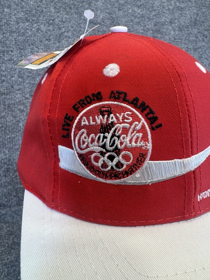 Sombrero de colección 1996 Coca-Cola Olimpiadas Atlanta EE. UU. Snapback Nuevo con etiquetas Rojo Blanco Foto 2 de 4