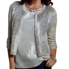 Chico's sequin mohair wool-blend open front cardigan sweater, size large/ 12