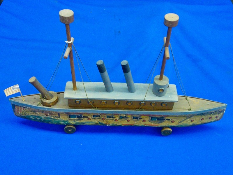 An Early & Rare 1880's Bliss Wood & Paper Litho Admiral Toy Ship