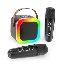 Mini Karaoke Machine for Kids Adults, Portable Bluetooth Speaker 2 Mics Black