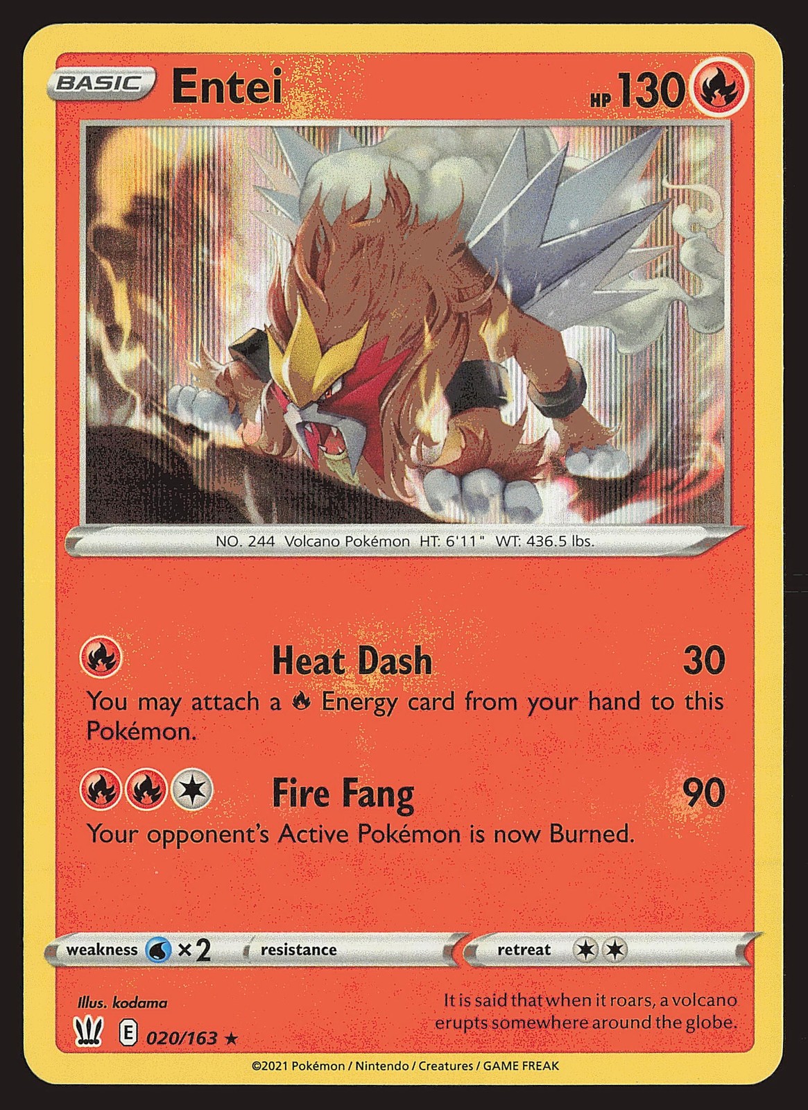 SWSH05: Battle Styles Entei #020/163 Holo Rare Pokemon Card