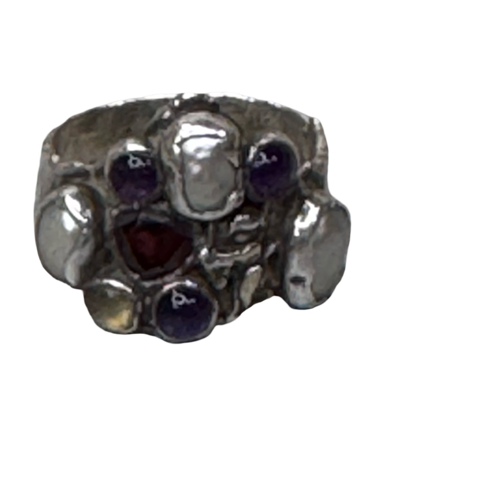 Artisan Sterling Silver Ring Multi gemstone Clust… - image 8