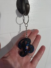 Initial New Letter Cursive B Resin Black W Sparkle Key Chain