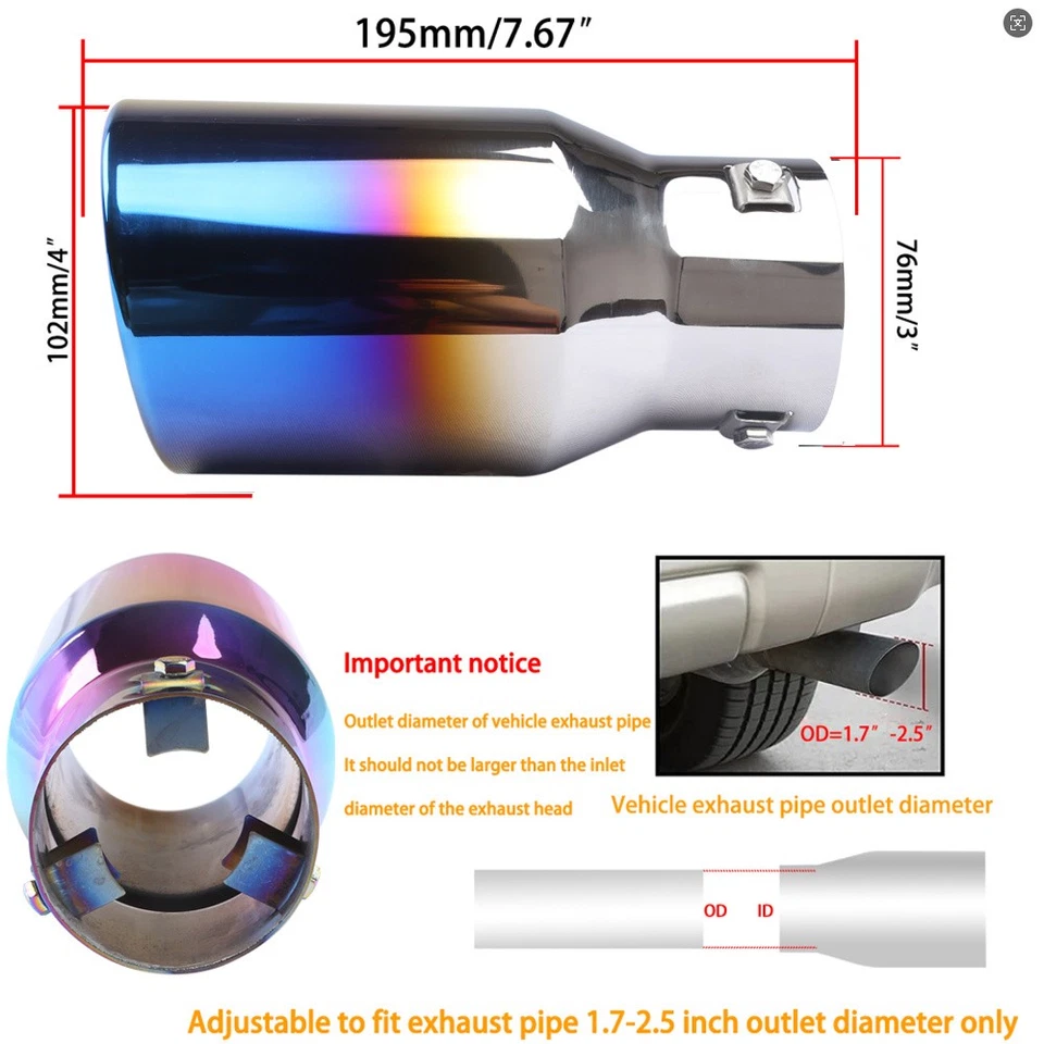 2x Exhaust Pipe Tip Rear Tail Throat Muffler Stainless For Chevrolet Spark Foto 3 de 4