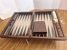 Vintage Backgammon Game Mini Magnetic Travel Brown Case 10.5" x 7" x 2"