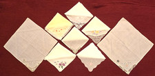 6 Pocket Hankies Embroider Lace Floral Cotton Pink Purple Green Yellow White 10"