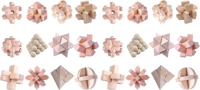Holzpuzzle 12 Stück 3D Logikspiele IQ Test Entwirrungsspiel für Kinder