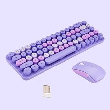 Compact Wireless Keyboard and Mouse Combo, Colorful Round Keycap, Soundless 68 K