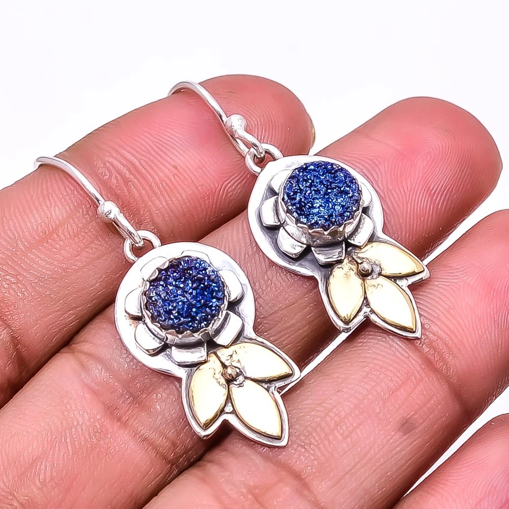 Shamballa Orecchini A Bottone In Argento Sterling 925 Con Pietre Swarovski – Design Stroboscopico Disco Ball Blu – Gioiello Di Lusso Fatto A Mano - 2