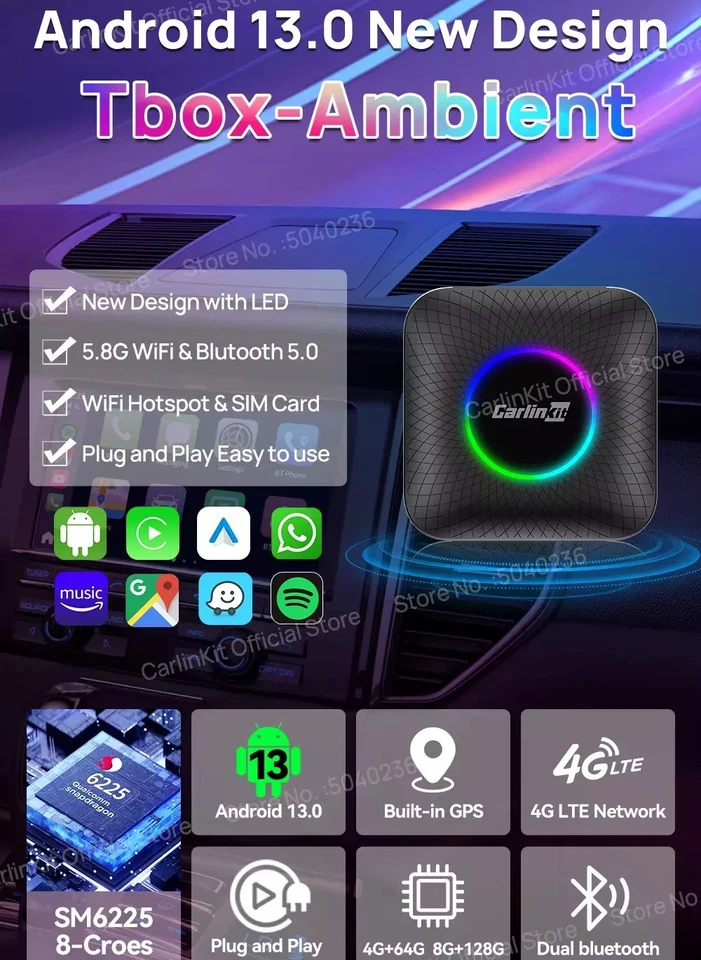 Android 13 8Core Carplay AI Box CarPlay Android Auto 4G+64G Netflix YouTube FOTA - Immagine 2 di 4