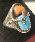 Effie C Calavaza Zuni Serpent Ring Sterling Silver Turquoise Coral sz 11 — photo 3