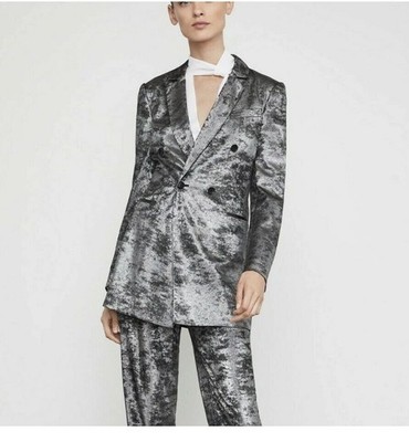 $328 BCBGMAXAZRIA New Small S METALLIC DOUBLE-BREASTED LONG BLAZER JACKET BCBG 