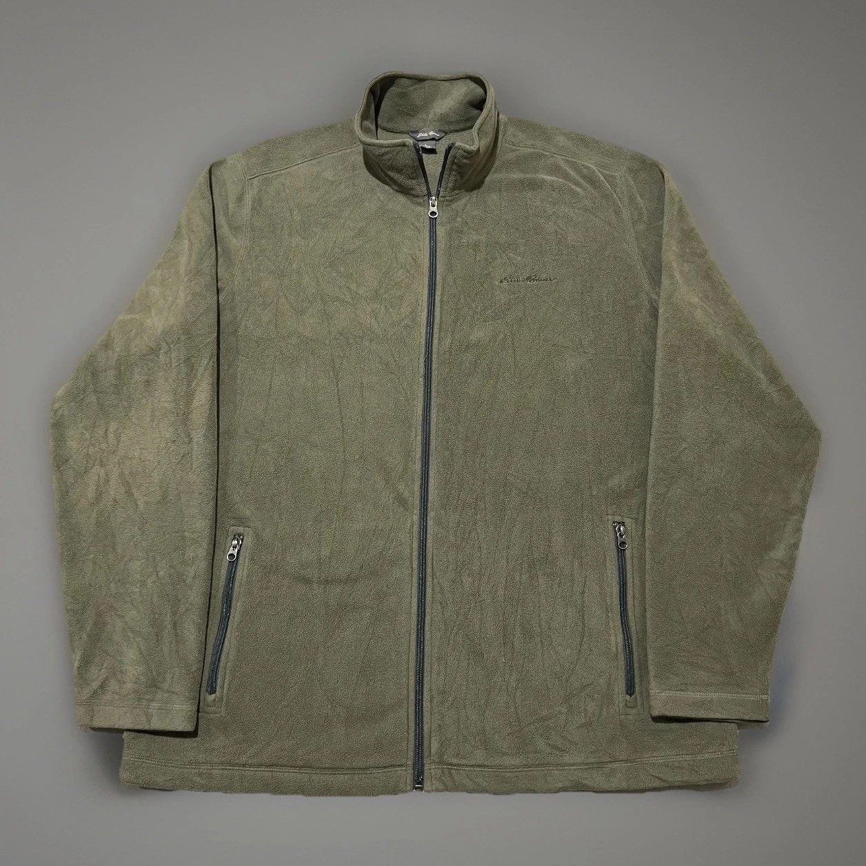 Eddie Bauer Mens Olive Green Outdoor Classic Full Zip Fleece Jacket Size L Tall