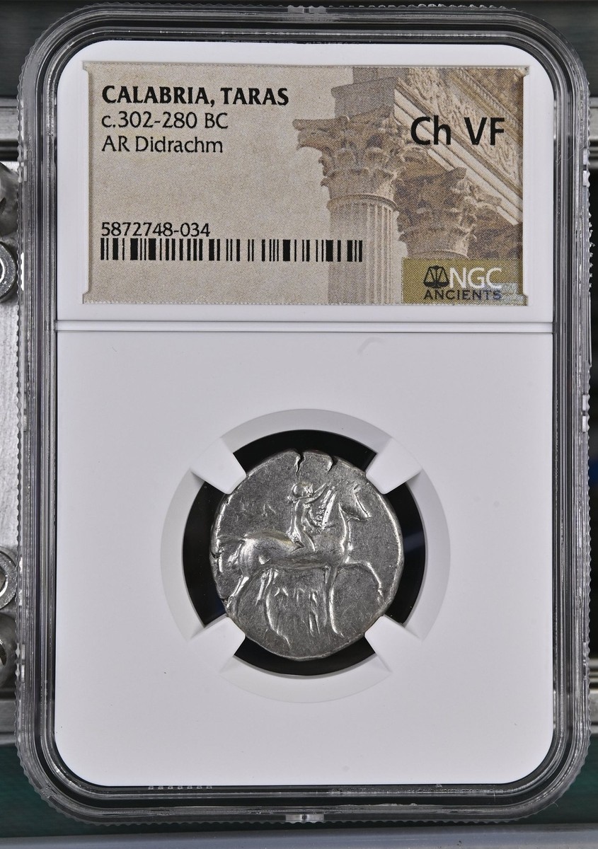 302-280 BC Calabria Taras AR Didrachm NGC CH Choice VF Greek