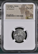 302-280 BC Calabria Taras AR Didrachm NGC CH Choice VF Greek Silver Dolphin