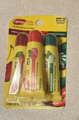 Lot Of 3 Carmex 3-Pack Daily Care Lip Balm SPF15 Cherry Strawberry Wintergreen