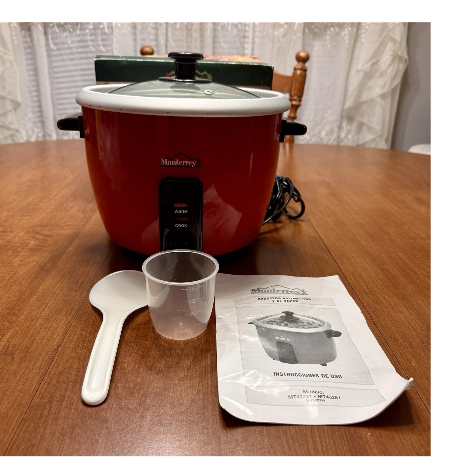 Monterrey MT43281 16 Cup Electric Rice Cooker Red Pot Lid Cup Spoon