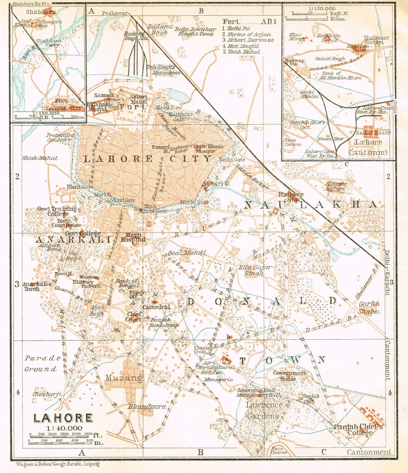LAJORE 1914 ANTIGUO MAPA ORIGINAL PLANO DE LA CIUDAD لافور لفور PUNJAB PAKISTÁN guía Foto 2 de 4