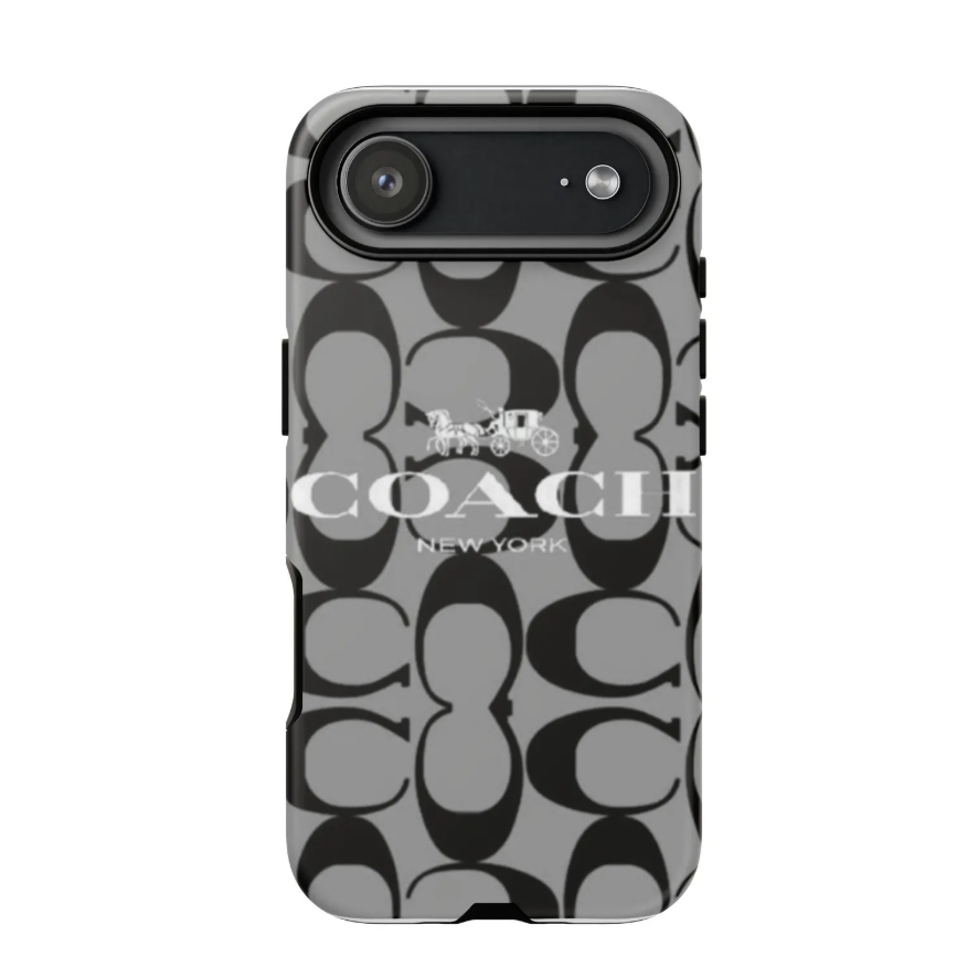 Coach Gray Monogram Pattern Tough iPhone Case Hard Cover 11–17 Pro