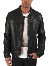 New Mens Leather Jacket real lambskin coat biker motorcycle racer cafe Slim M736