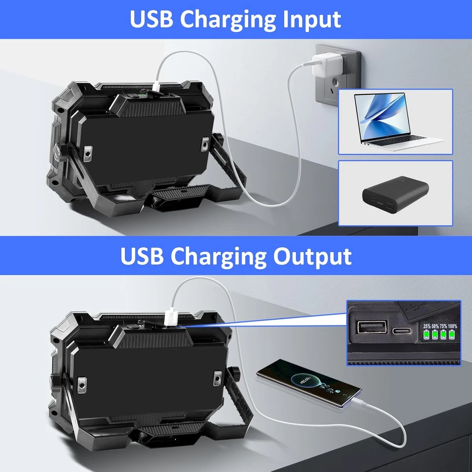 Faro LED Ricaricabile 100W, Faretto LED Ricaricabile 10000Mah, 5 Modalità Luce, - Immagine 4 di 4