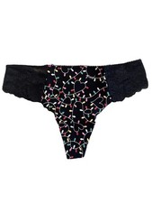 NWT- Victoria s Secret Pink- No Show Pure Black Light Print Thong Panty- LARGE-