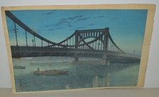 Sunset at Kiyosu Bridge by Kawasi Hasui Woodblock Print Japan 15 x 10