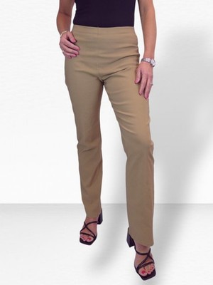 Women's Straight Leg Pull On Trousers Elastic Waist High Rise Uniform 8-22