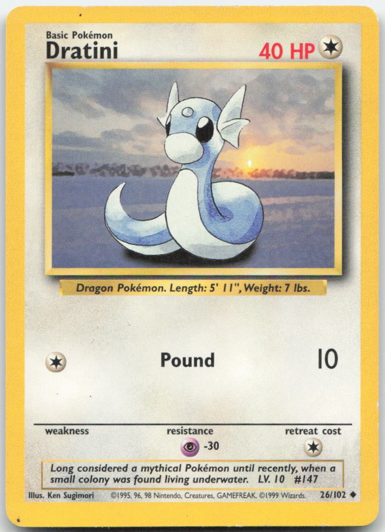 Dratini 26/102 Uncommon Base Set Unlimited Pokemon Moderately Played