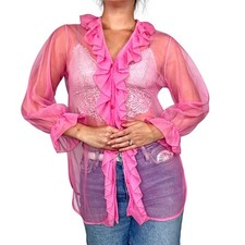 Vintage 1960s Bolero Fashions Hot Pink Sheer Night Shirt Ruffle Bloomers Set
