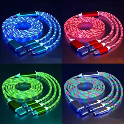 LED 3 in 1 Fast Charging Cable USB Type C Charger Cord for iPhone Samsung - Image 1 of 4