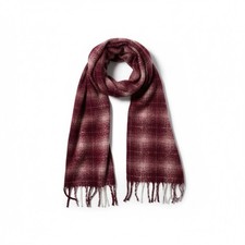 London Fog Plush Scarf Unisex Red Check Fringe Oversized Winter Warm