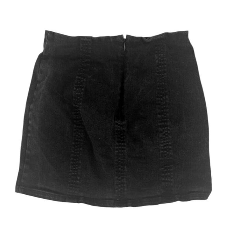 Le Lis Mini Skirt Womens Small Denim Black Micro Striped Punk Biker Club Y2K