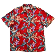 Vintage Paradise Found Hawaiian Shirt Red Magnum PI Purple Parrot XXL