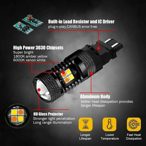 2X 3156 3157 Switchback LED Turn Signal Parking Light Bulbs Yellow White Color - Imagen 5 de 9