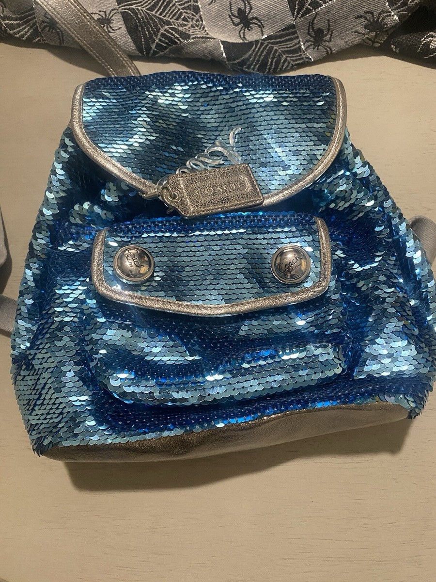 Turquoise coach poppy sequin backpack limited edition 16916