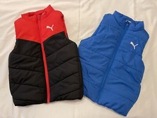 Lot of 2- Puma Boys XS 5/6 Full Zip Vest Colorblock Red Black Blue Logo Quilted