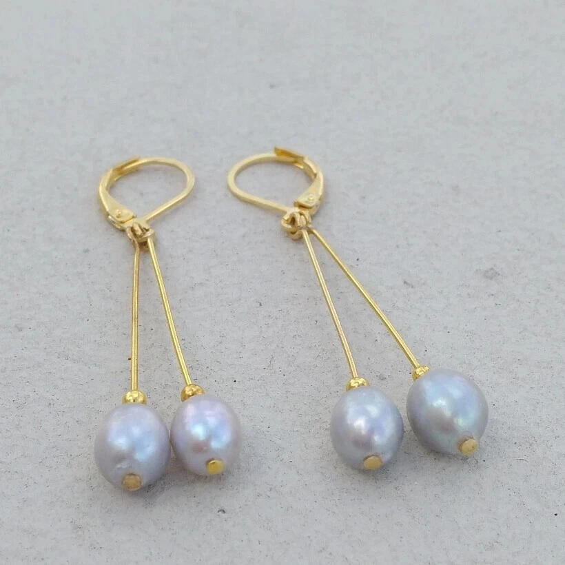 PENDIENTES NATURALES PERFECTOS AAAA MAR DEL SUR GRIS PERLA Gota/Colgantes Oro 14K Foto 2 de 3