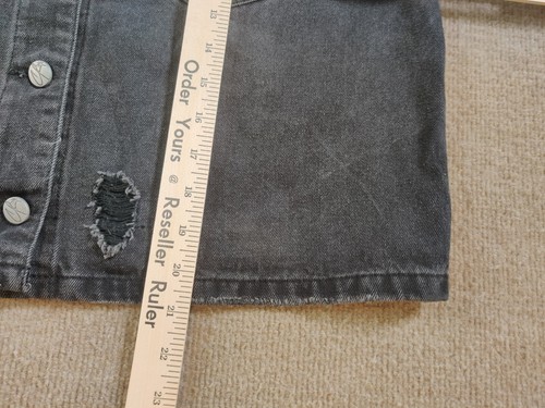 Crave Fame Almost Famous Denim Jean Jacket L Black Studs Distressed Grunge Skate - Picture 4 of 12