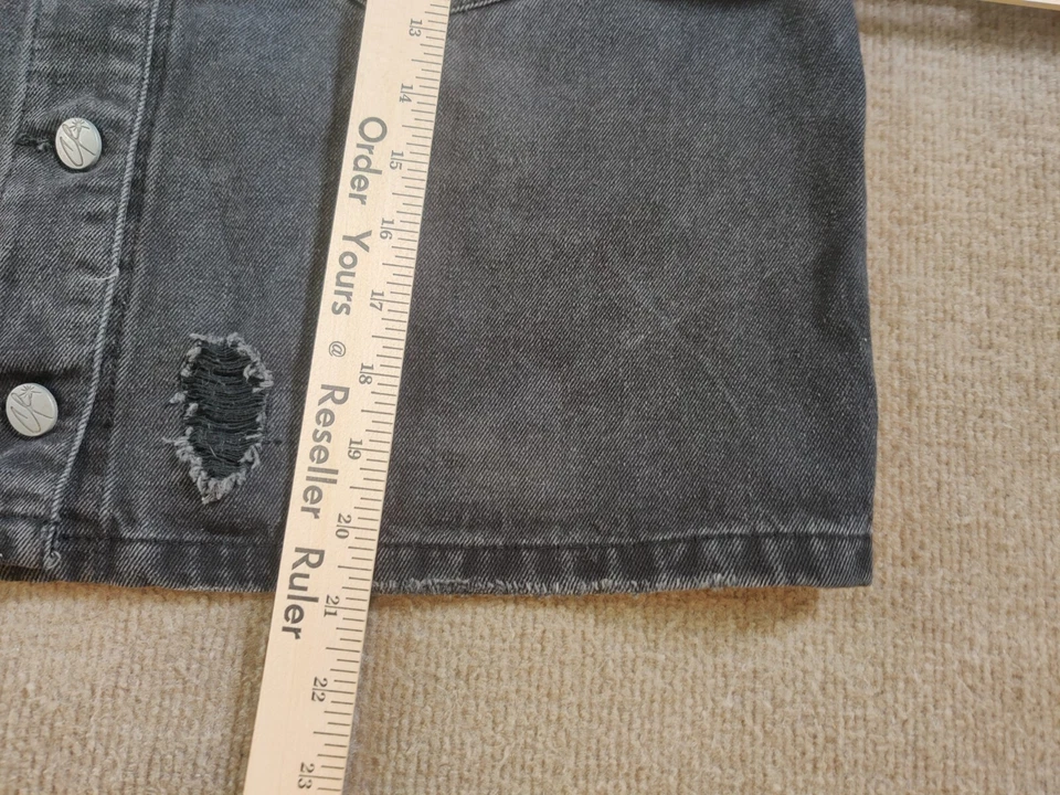 Crave Fame Almost Famous Denim Jean Jacket L Black Studs Distressed Grunge Skate - Image 4 of 4