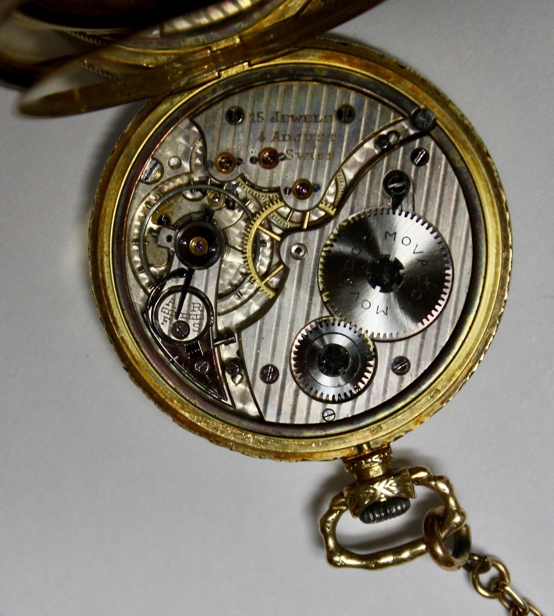 Antique MOVADO Sûreté Swiss Pocket Watch,Chain,Sterling Open Face