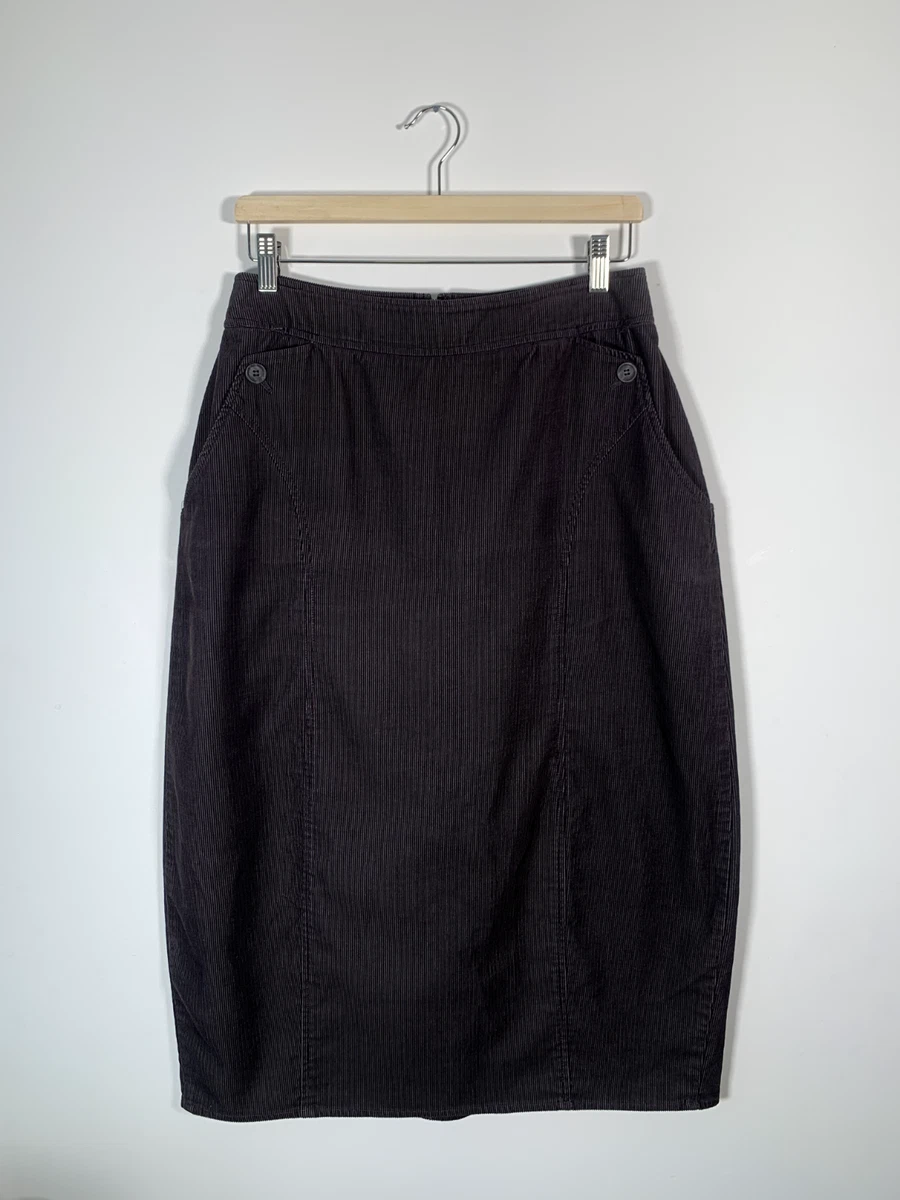 Poetry Corduroy Charcoal Pencil Cotton Midi Skirt Button Pocket